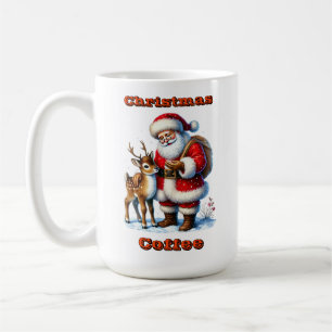 Mug Le Père Noël avec un cerf amical en neige hivernal