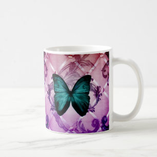 Mug Le pourpre magenta tourbillonne papillon turquoise