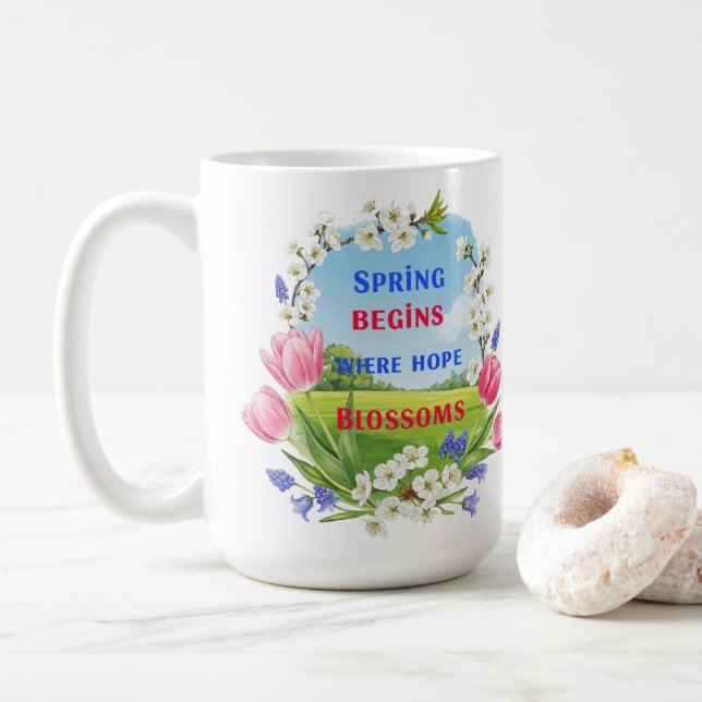 Mug Le Printemps commence là où l'inspiration de l'Esp (Avec donut)