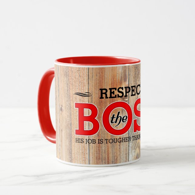 Mug Le respect rustique du patron sur le bois de grang (Devant gauche)