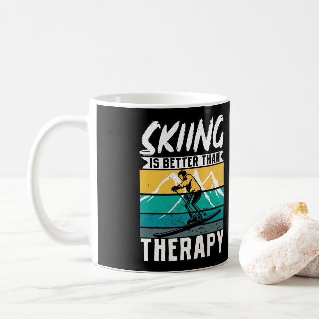 Mug Le Ski Est Mieux Que La Thérapie Skier Sports D'Hi (Avec donut)