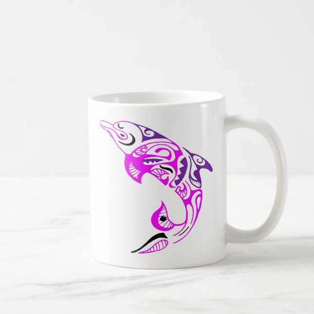 Mug Le tatouage de dauphin tribal noir violet et rose (Droite)