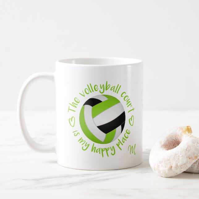 Mug le terrain de volley-ball noir citron est mon endr (Avec donut)