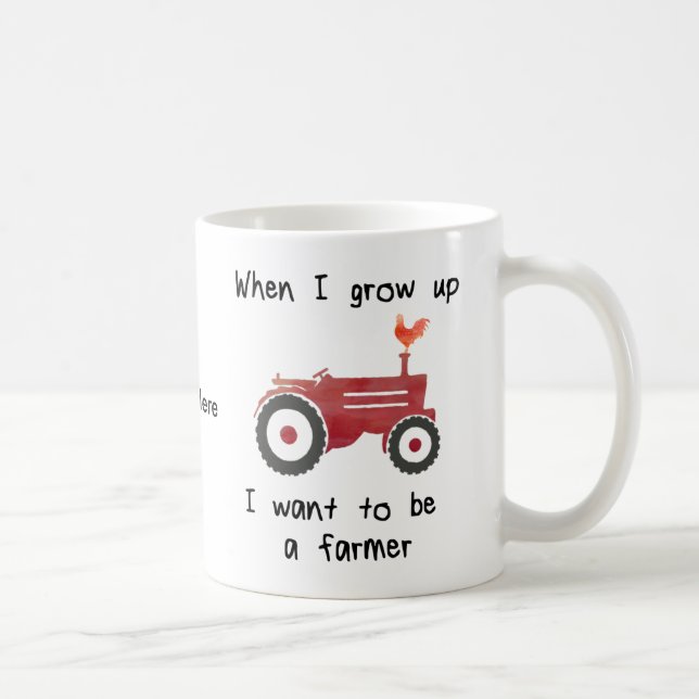 Mug Le tracteur rouge avec le poulet-Je veulent être (Droite)