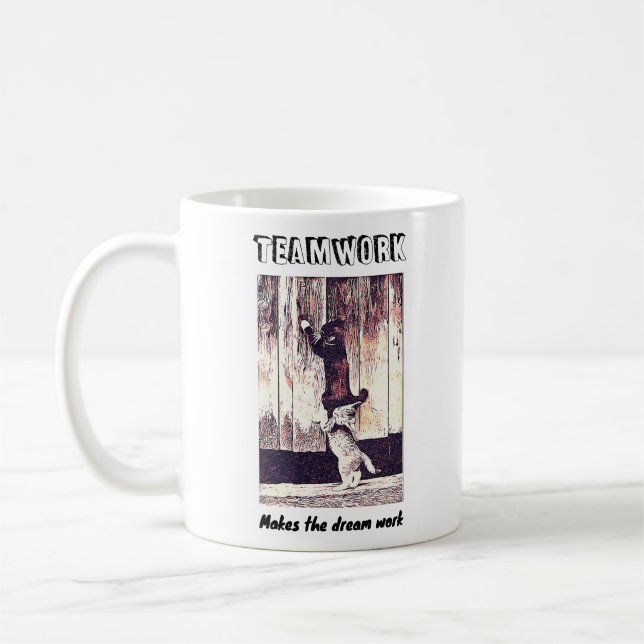 Mug Le Travail D'Équipe De Chats Amusants Fait Le Trav (Gauche)