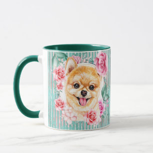 Mug Le visage de chien de Poméranie illustre le rose m