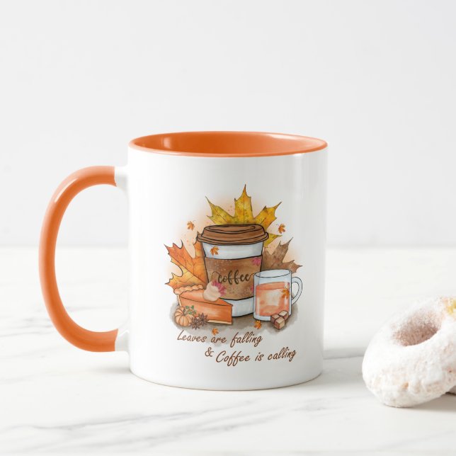 Mug Leaves Are Falling Coffee Is Calling  (Avec donut)