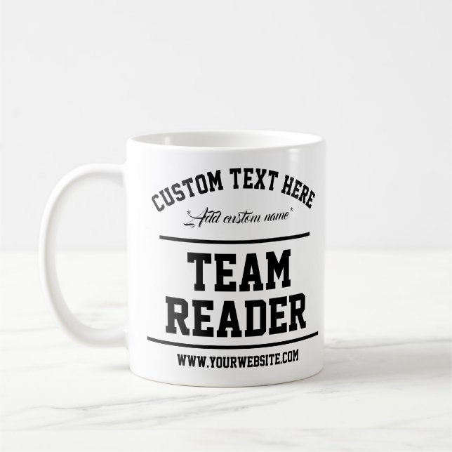 Mug Lecteur d'équipe. Blanc et Noir modernes. Modèle d (Gauche)