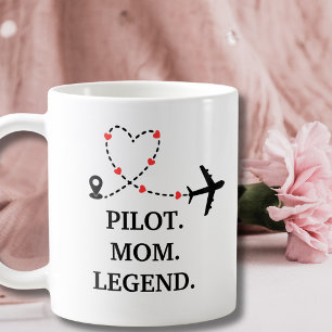 Mug Légende de Maman Pilote Avion et Cœur Personnalisé