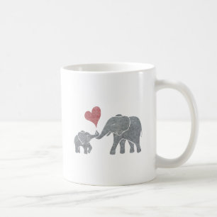 Mug L'éléphant étreint la maman et le bébé gris a