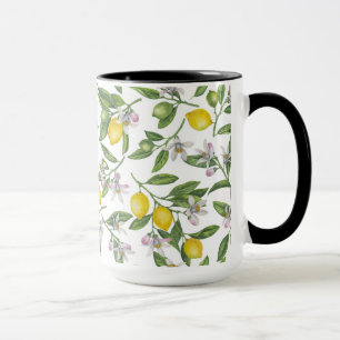 Mug Lemon branh blossoms and fruit white