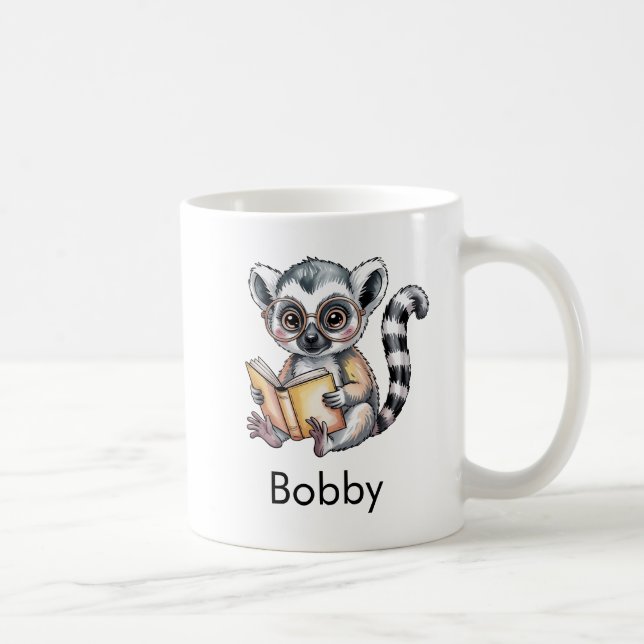 Mug Lémurien mignon lisant un livre personnalisé (Droite)