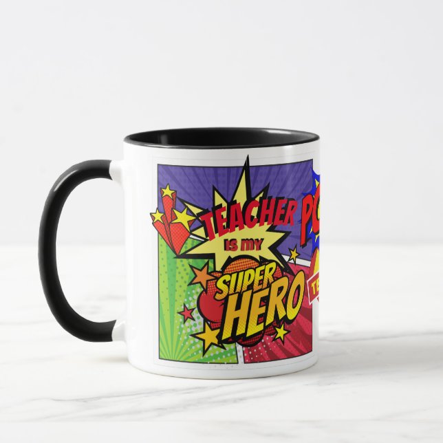 Mug L'ENSEIGNANT Est Mon SUPERHERO Personnalisé COMIC  (Gauche)