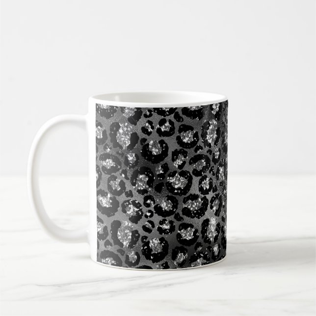 Mug Leopard Cheetah Print Black Silver Grey (Gauche)