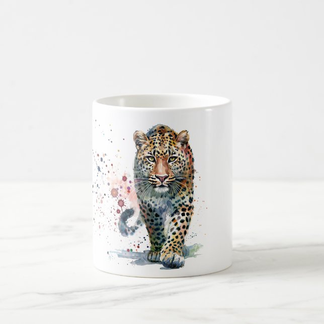 Mug Leopard Colorful Watercolor Portrait (Centre)