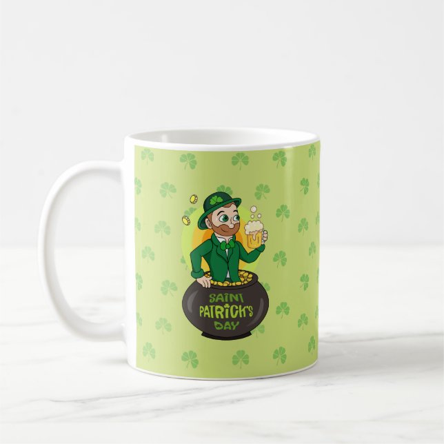 Mug Leprechaun de dessin dans une casserole d'or tenan (Gauche)