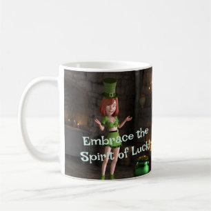 Mug Leprechaun Toon Girl à côté du pot d'or