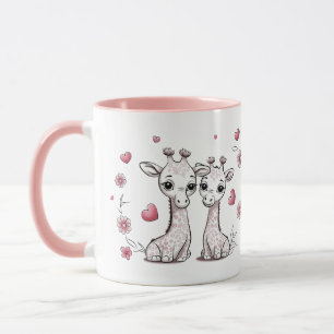 Mug Les amateurs de Giraffe de Cartoon mignonne Coeurs