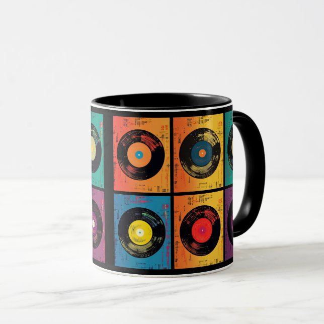 Mug les années 70 Motif de disques vinyle Retro (Devant droit)
