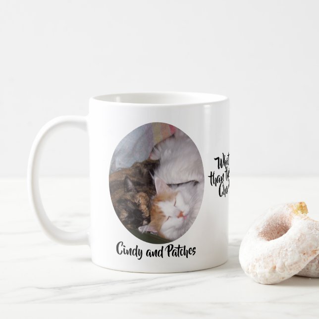 Mug Les chats adorent deux photos et noms (Avec donut)