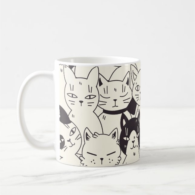 Mug Les chats dessinés à la main gribouillent un motif (Gauche)