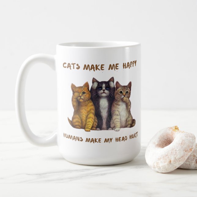 Mug Les chats me rendent heureux et les humains me fon (Avec donut)