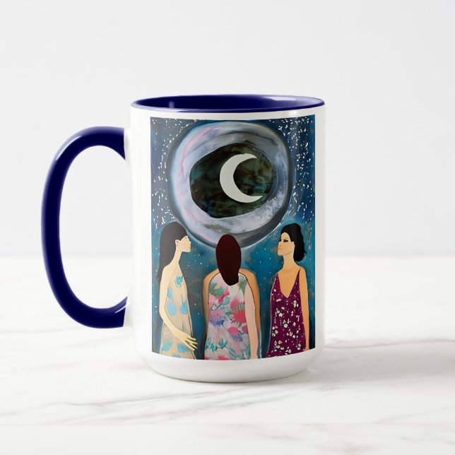 Mug Les femmes regardent l'oeuvre d'art de la lune (Gauche)