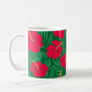 Mug Les fleurs rouges d'Hibiscus sur les Feuilles trop