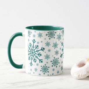 Mug Les flocons de Noël vert émeraude en blanc d'hiv