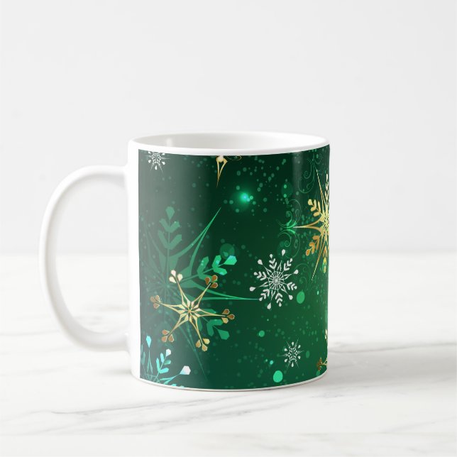 Mug Les flocons dorés de Noël sur l'Arrière - plan ver (Gauche)