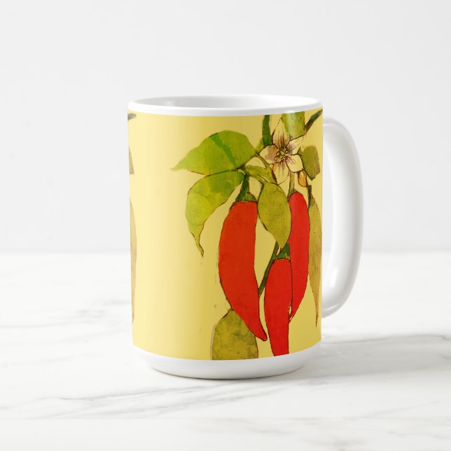 Mug Les poivrons rouges au chili sur la fleur de vigne (Devant droit)