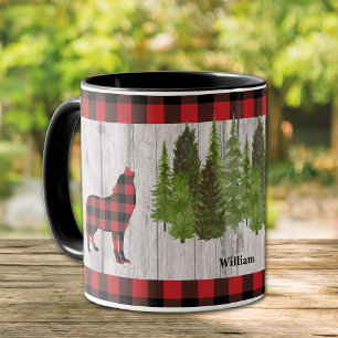 Mug Les sapins de Noël du loup de buffle sur le bois