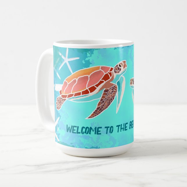Mug Les tortues de mer Bienvenue Maison de plage Dit (Devant gauche)