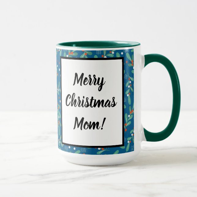 Mug Les verts de Noël avec baies Holly Bleu Rouge Blan (Droite)