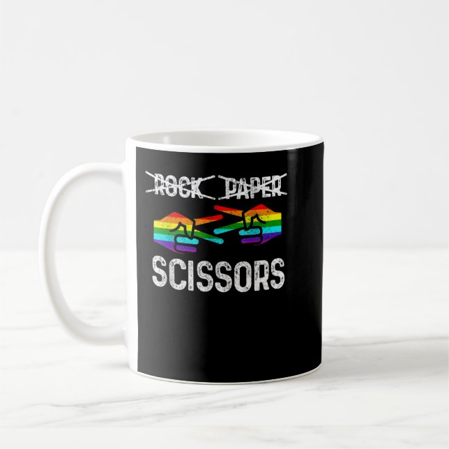 Mug Lesbian Pride Rock Paper Scissors Funny LGBTQ Rain (Gauche)