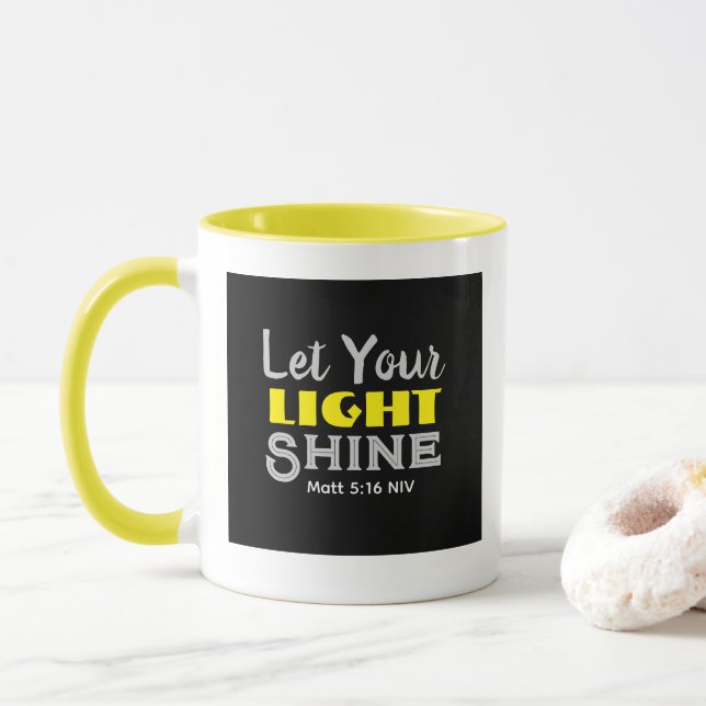 Mug Let Your Light Shine Bible Verse Yellow Black  (Avec donut)