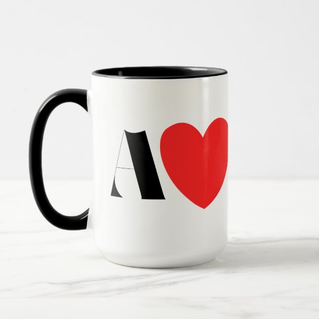 Mug Letter A Heart - Valentine Initial Love Design (Gauche)