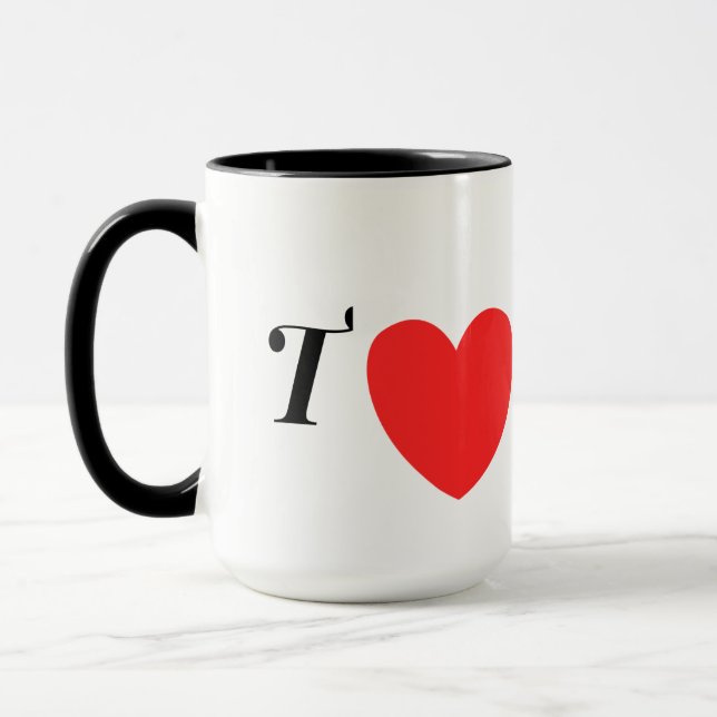 Mug Letter T Heart - Valentine Initial Love Design (Gauche)