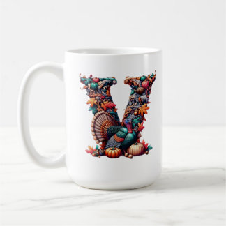 Mug Letter V Thanksgiving turkey style gift 