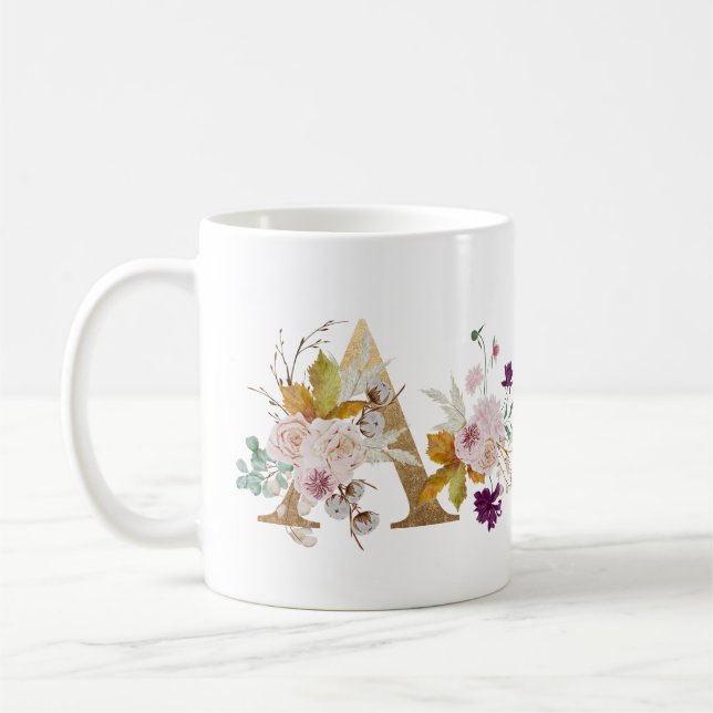Mug Lettre A - Gold Floral Cadeau à la collègue soeur  (Gauche)