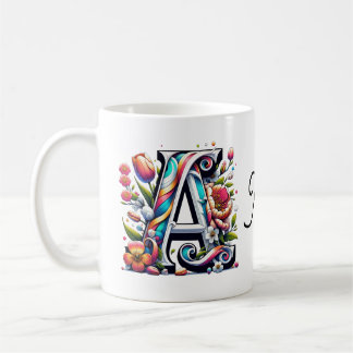 Mug Lettre A Monogramme Floral Nom Personnalisé Bota C