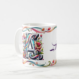 Mug Lettre A Monogramme Floral Nom Personnalisé Bota C