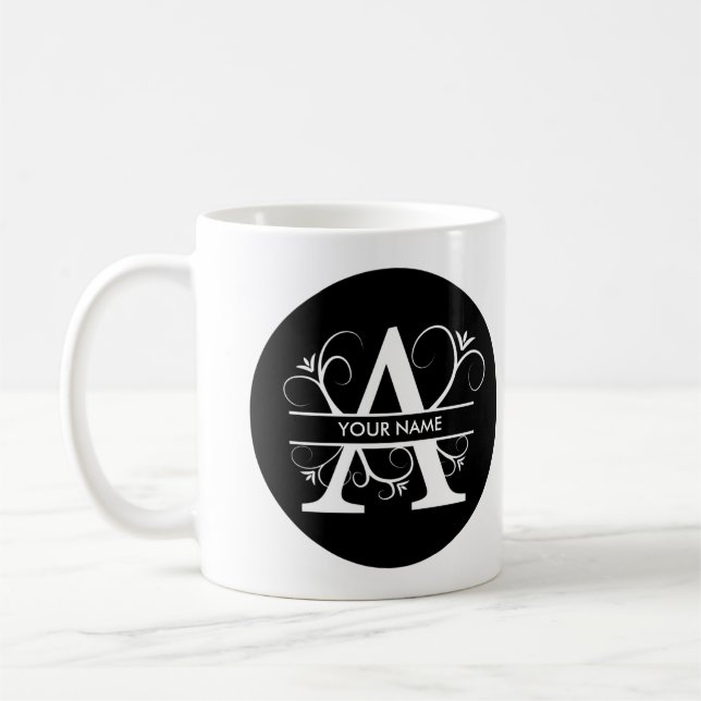 Mug Lettre A - Monogramme noir et blanc (Gauche)