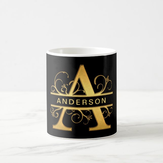 Mug Lettre "A" Monogramme Nom personnalisé Black Gold (Centre)