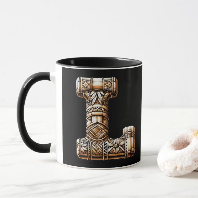 Mug Lettre Aloha polynésienne hawaïenne L initiale per (Avec donut)