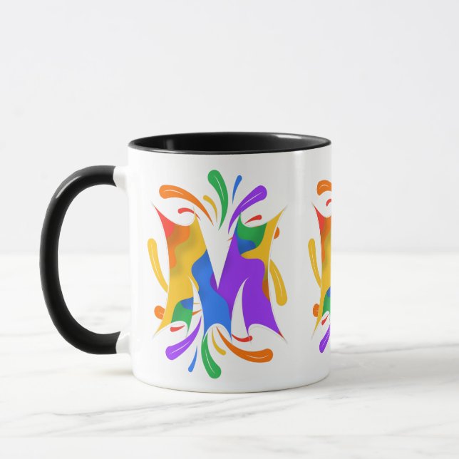 Mug Lettre arc-en-ciel M Monogramme Abstrait (Gauche)