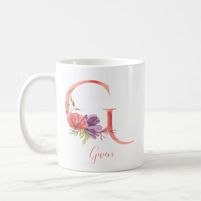 Mug Lettre assez rose "G " d'aquarelle (Gauche)