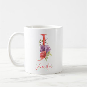Mug Lettre assez rose "J " d'aquarelle
