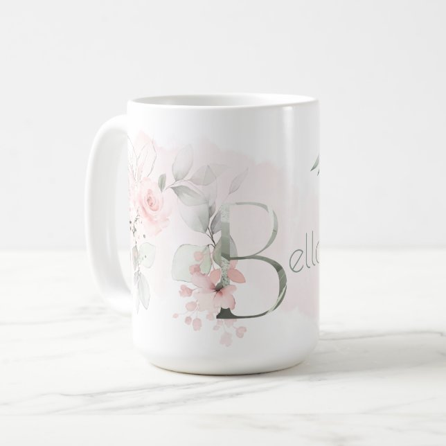 Mug Lettre B Monogramme rose rose rose pâle (Devant gauche)