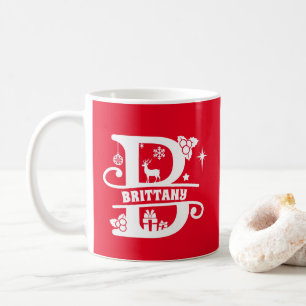 Mug Lettre B Noël Monogramme Nom initial Rouge
